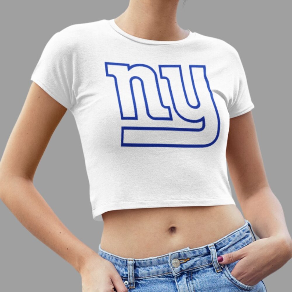 NEW York Giants NY Monochrome Pop Logo Form Fit Crop Top Shirt WHITE